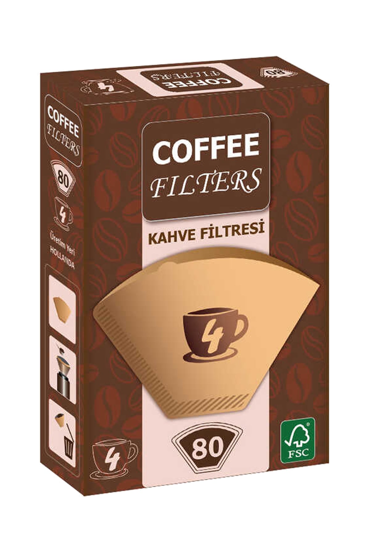 Coffee Filters Kahverengi Filtre Kahve Kağıdı 1/4 4 Numara 80’li Paket
